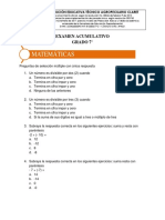 Matemáticas: Examen Acumulativo Grado 7°