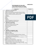 (Kindly Provide Maximum Information Possible) : Annexure-Ii Questionnaire For Sellers of Solar Power Projects in India