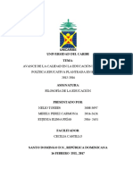 Avance de La Calidad en La Educacion Periodo Luego de La Politica Educativa Planteada en El Plan