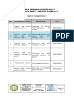 Food and Beverage Services NC Ii Competency-Based Learning Materials List of Competencies