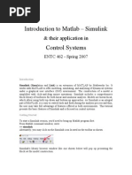 Introduction To Matlab - Simulink Control Systems: & Their Application in