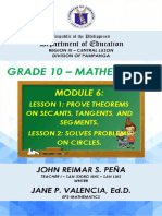 Math10 - Q2 - Module6 - Lesson1 - Prove Theorems On Secants Tangents and Segments. Lesson 2 - Solves Problems On Circles