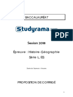 Corrigé Histoire Géo Série L - ES 2018