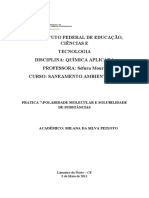 INSTITUTO FEDERAL DE EDUCAÇÃO-Polaridade Molecular e Solubilidade de Substancias