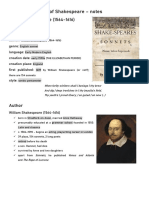 Selected Sonnets of Shakespeare - Notes: William Shakespeare (1564-1616) Basic Information