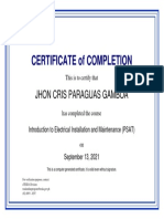 Introduction To Electrical Installation and Maintenance (PSAT) - Certificate of Completion