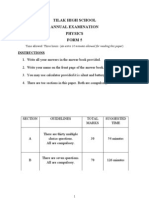 Tilak High School Annual Examination Physics Form 5: Instructions