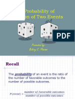 Probability of Union of Two Events: Presented By: Belery C. Flaviano