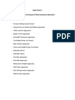 Experiment 1 To Draw The Layout of Fluid Mechanics Laboratory List of Apparatus