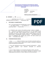 Modelo de Solicitud de Actuación Anticipada de Medio Probatorio Sin Citación de La Persona A La Que Se Pretende Emplazar