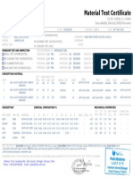 Material Test Certificate: To EN 10204 3.1:2004 Traceability Sheets/Mill/Pressure