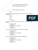 Questionnaire For Kingfisher International Airlines