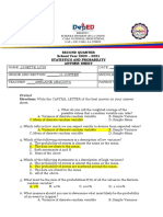 Second Quarter School Year 2020 - 2021 Statistics and Probability Answer Sheet