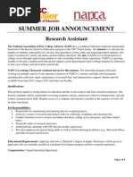 NAPCA Research Assistant Summer Job Announcement