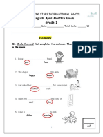 English April Monthly Exam Grade 1: Shining Stars International School