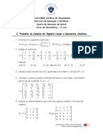 Trabalho I - Algebra Linear e Geometria Analitica - UCM