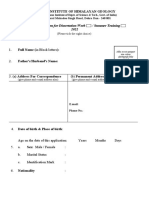 Application Form For Dissertation Work / Summer Training 2022