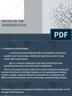 Notes On The Business Plan SUMMARY