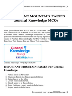 IMPORTANT MOUNTAIN PASSES General Knowledge MCQs