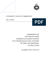 Admission of Students With Foreign Qualifications To Undergraduate Courses of The Universities in Sri Lanka 2009 - 2010