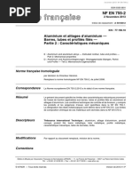 NF EN 755-2: Aluminium Et Alliages D'aluminium - Barres, Tubes Et Profilés Filés - Partie 2: Caractéristiques Mécaniques