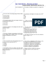 Structure of Atom - High Yield MCQs For NEET 2023