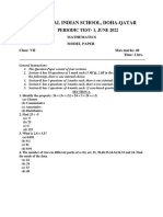 PT-1, Mathematics Model Paper-Class 7