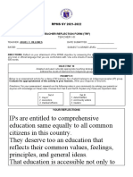 RPMS SY 2021-2022: Teacher Reflection Form (TRF)