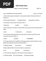 Class-VII-GK-2021 Half Yearly Exam