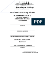 SAL Foundation College: Learner's Activity Sheet Mathematics 1