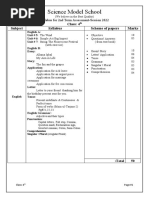 Science Model School: Class: 4 Subject Syllabus Scheme of Papers Marks