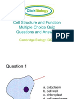 Cell Structure and Function Multiple Choice Quiz Questions and Answers