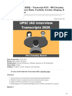 (UPSC Interview 2020) - Transcript #131: RN Choubey Board, Kerala Home State, Football, Cricket, Singing, & Teaching Hobbies