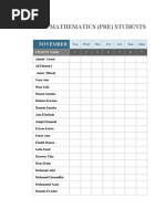 G12 Mathematics (Pre) Students Attendance Spreadsheet: November