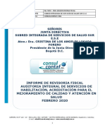 Informe de Revisoría Fiscal Auditoria Habilitación, Acreditación Febrero 2020