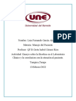 Ensayo Sobre La Bioética en El Laboratorio Clínico y La Correlacion Con La Atención Al Paciente.