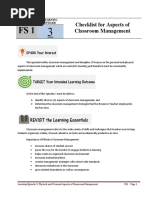 FIELD STUDY 1 E3 Checklist of Aspects of Classroom Management