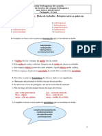 Ficha de Trabalho Relações Entre Palavras - Correção