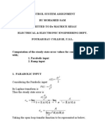 Computation of Steady State Error of Various Types Control Systems