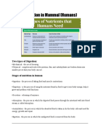 Nutrition in Mammal (Humans)