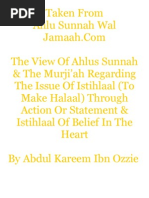 The View of Ahlus Sunnah & The Murji'ah Regarding The Issue of Istihlaal (To Make Halaal) Through Action or Statement & Istihlaal of Belief in The Heart