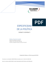 U3. Actividad 1. Especificidad de La Pol Tica Econ Mica