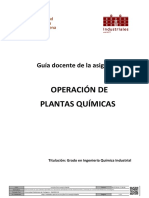 Operación de Plantas Químicas: Guía Docente de La Asignatura