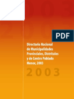 Libro - DIRECTORIO NACIONAL DE MUNICIPALIDADES PROVINCIALES, DISTRITALES Y DE CENTRO POBLADO MENOR 2003 Oficina Técnica - INEI