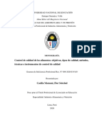 Control de Calidad de Los Alimentos: Objetivos, Tipos de Calidad, Métodos, Técnicas e Instrumentos de Control de Calidad