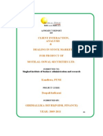 Client Interaction, Analysis & Dealing in Stock Market For Product of Motilal Oswal Securities LTD