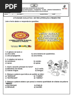 Prova de Recuperação Portugues 3º Bimestre