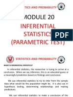 Module 20 Inferential Statistics (Parametric Test)