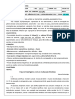 Tat de Redação - Gênero Textual - Carta Argumentativa - 1° Ano - Turma 2111 - 1° Trimestre