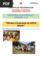 "Valoramos A Las Personas Con Culturas Distintas": Experiencia de Aprendizaje 1 Semanas: 1 Y 2